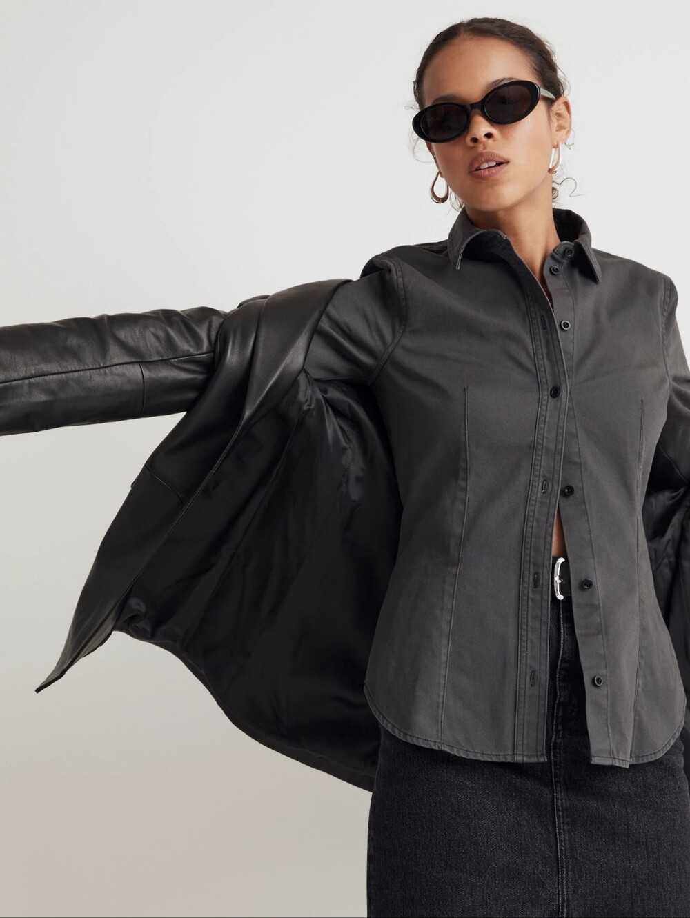 Madewell Darted Button-Up Shirt (Re)generative Chino Dark Pavement Gray 8 NWT